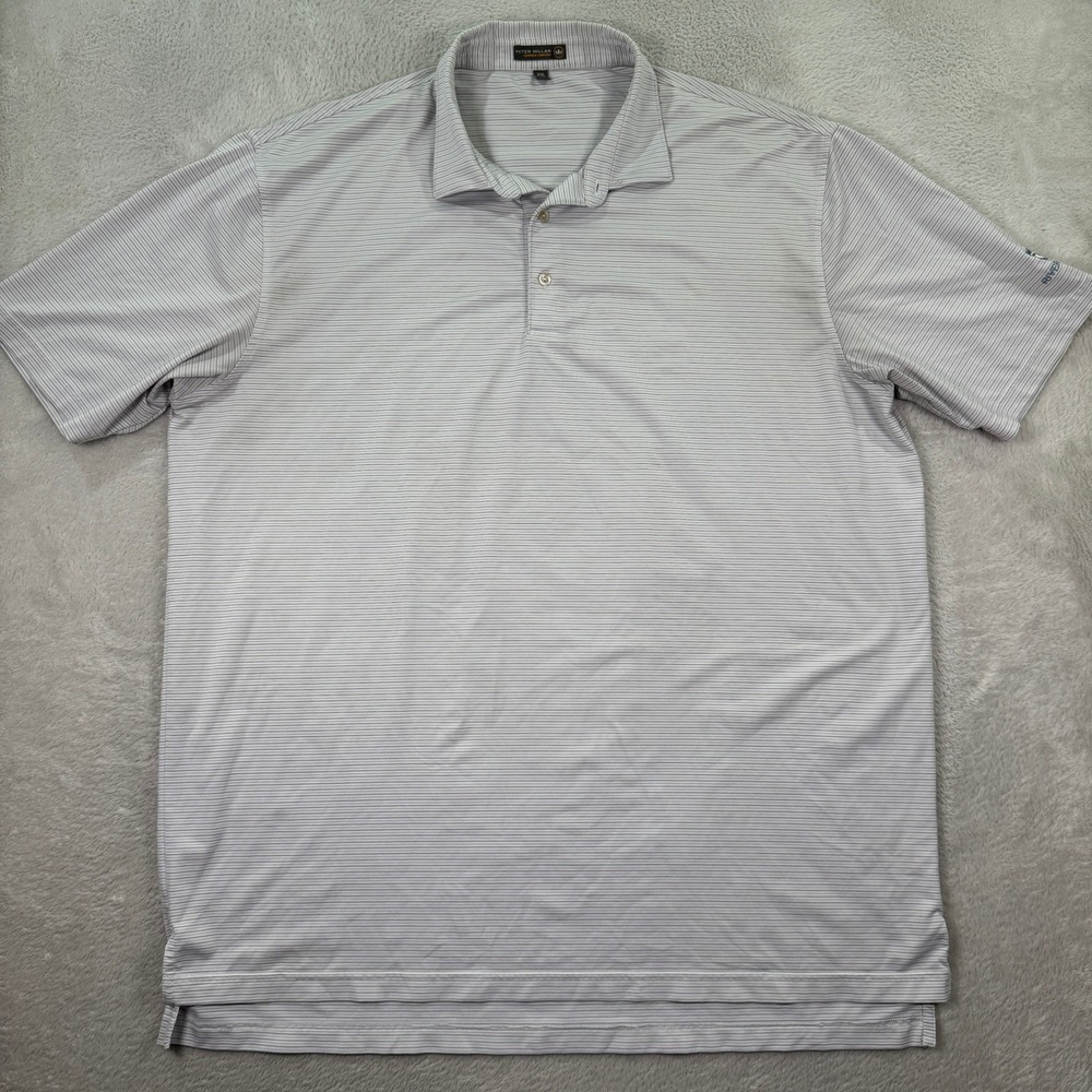 Peter Millar Summer Comfort Mens XXL Polo Shirt River Crest Logo Striped Preppy